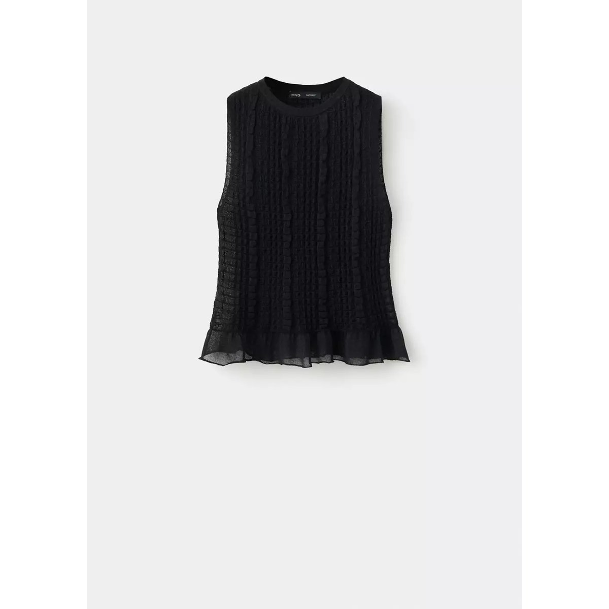 Top froncé semi-transparent noir, MANGO