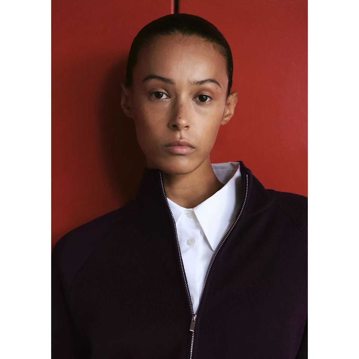 Cardigan rayures contraste zip lie de vin, MANGO