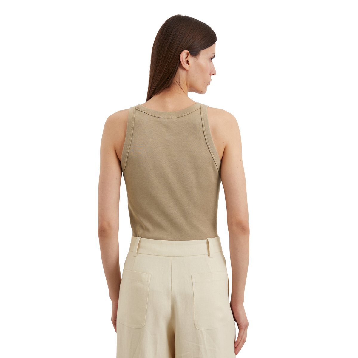 Débardeur regular en jersey de coton organique rib beige, MARC O'POLO