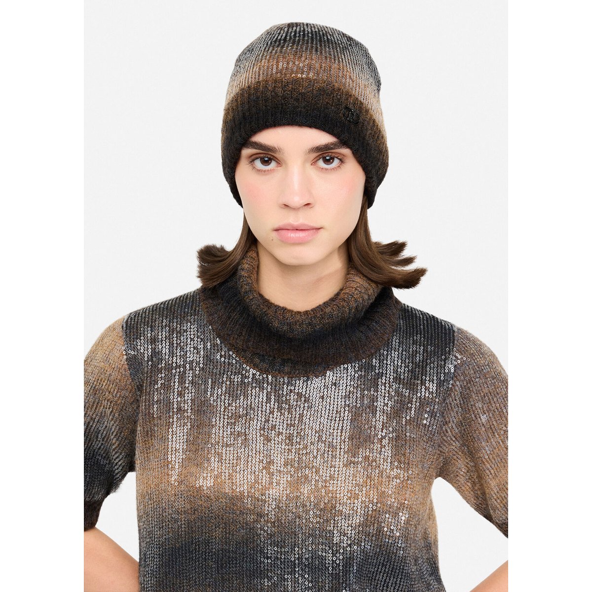 Bonnet en laine mélangée dégradée marron, LIU JO