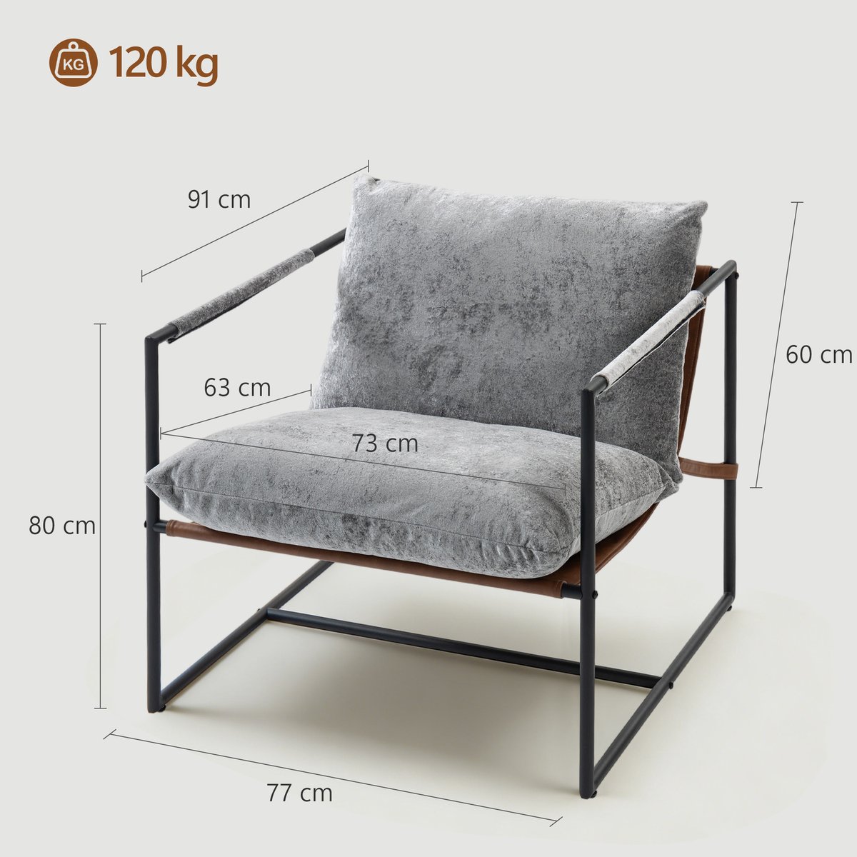 Accent Chair Velours imprimé (100 % gris clair, HOMCOM