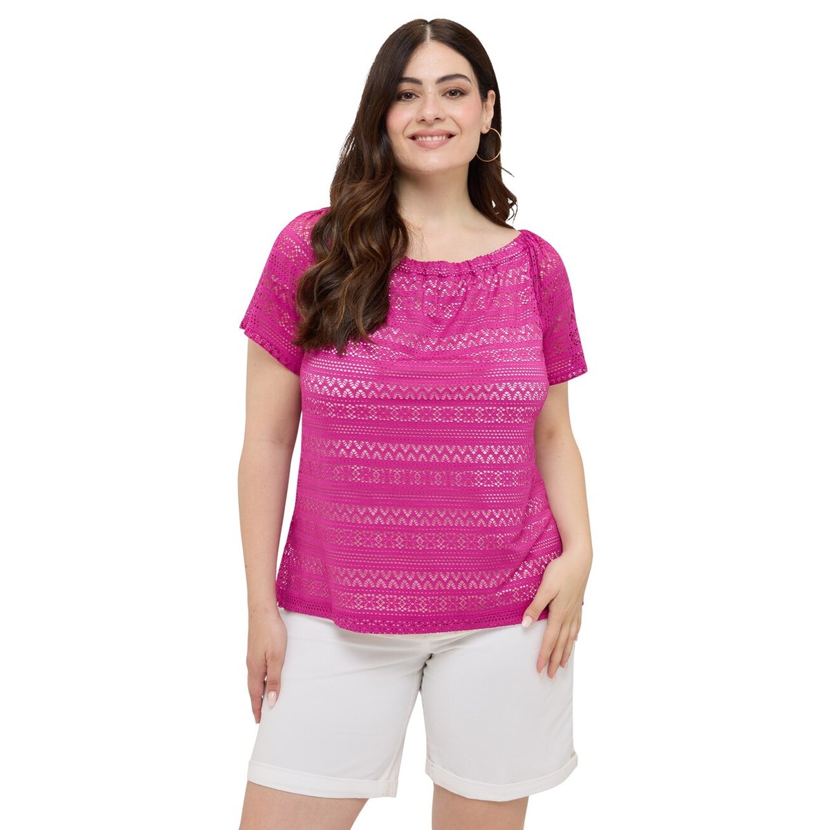 T-shirt à rayures avec encolure bateau fuchsia, FIORELLA RUBINO