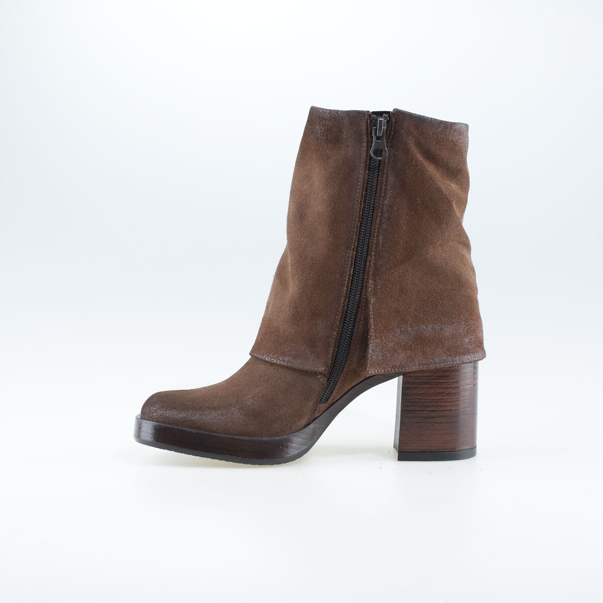 Botines de piel de dos materiales, con polaina caoba, MJUS