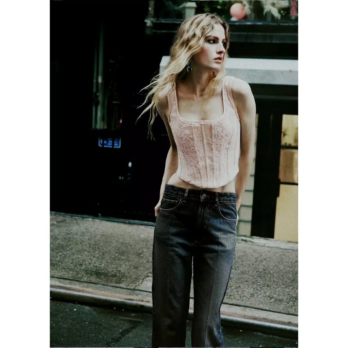 Jean droit taille haute bleu foncé vintage, MANGO