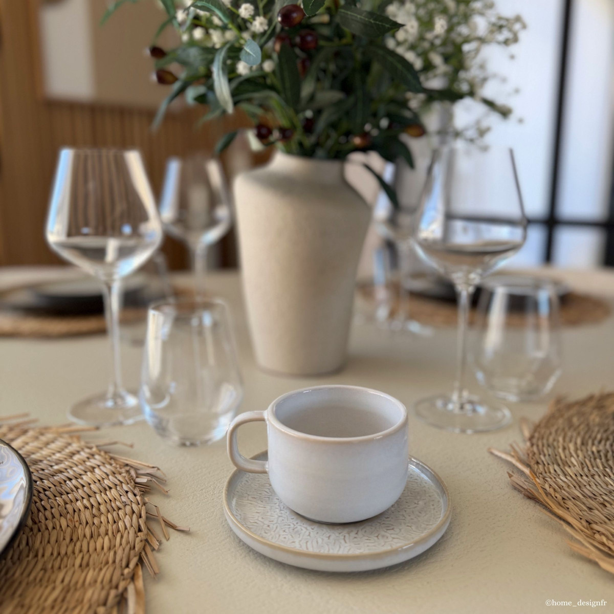 Tasses et soucoupes à thé (lot de 6) - beige texturé, MEDARD DE NOBLAT