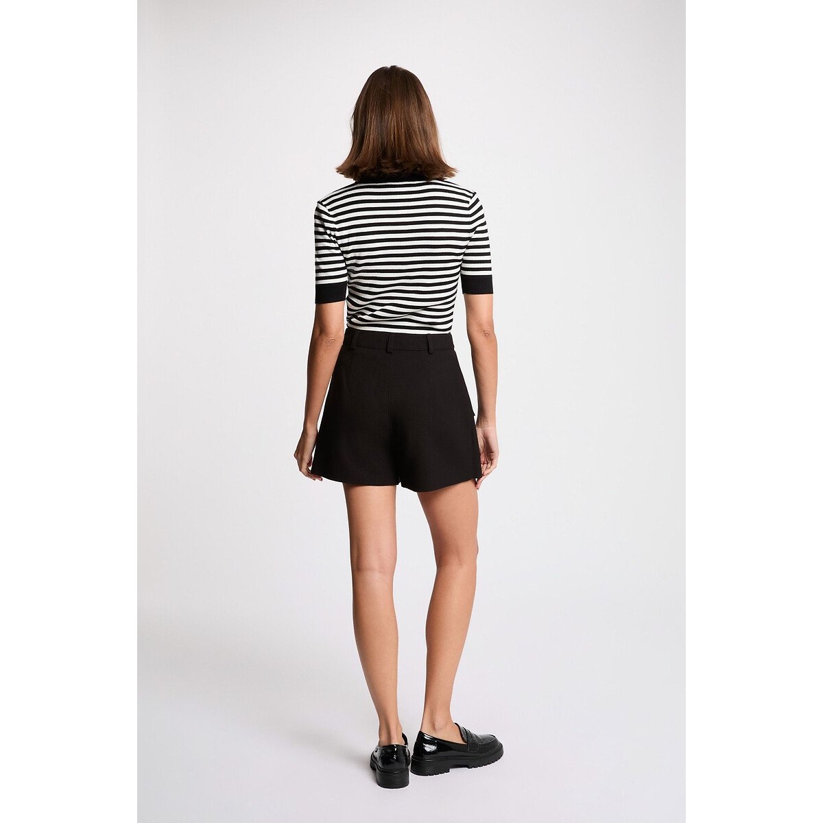 Striped Short Sleeve Crew Neck Jumper black striped/white, MORGAN