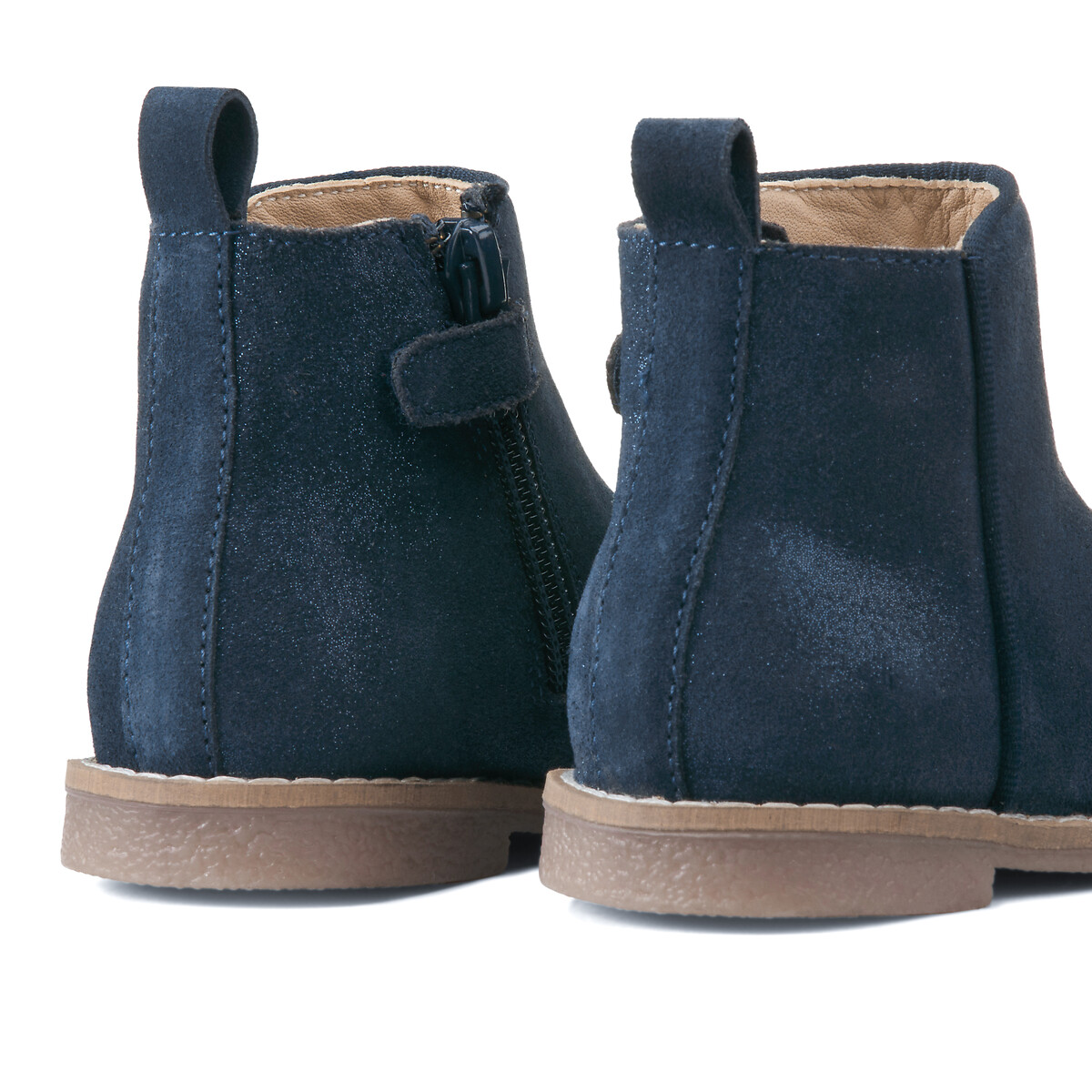 Kids Suede Ankle Boots with Zip Fastening navy blue, LA REDOUTE COLLECTIONS