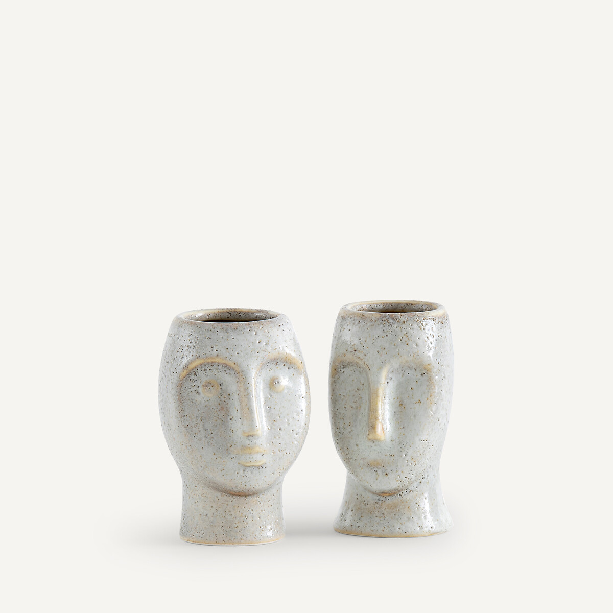 Lot de 2 cache-pots en grès H10cm, Binome beige, AM.PM