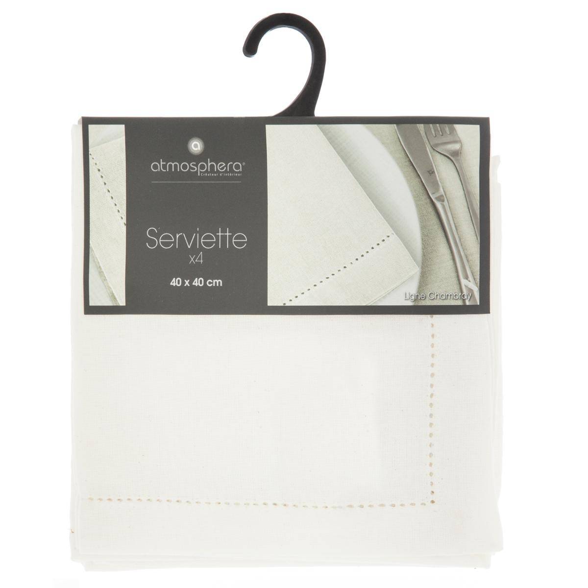 Lot de 4 serviettes de table Chambray blanc, ATMOSPHERA