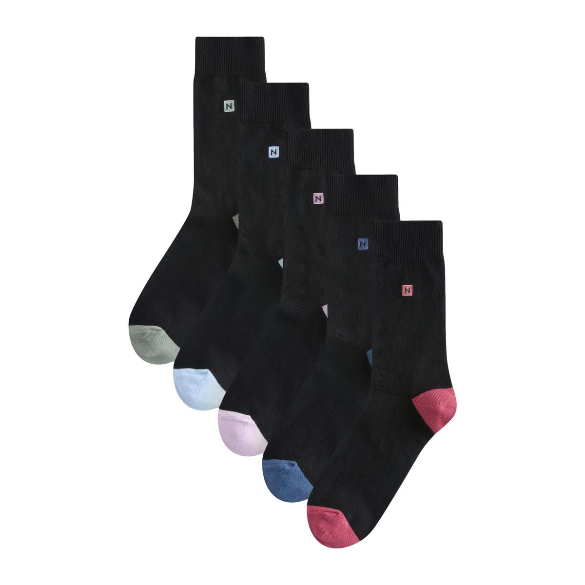 Chaussettes à logo n/talon coloré, 5 paires noir, NEXT