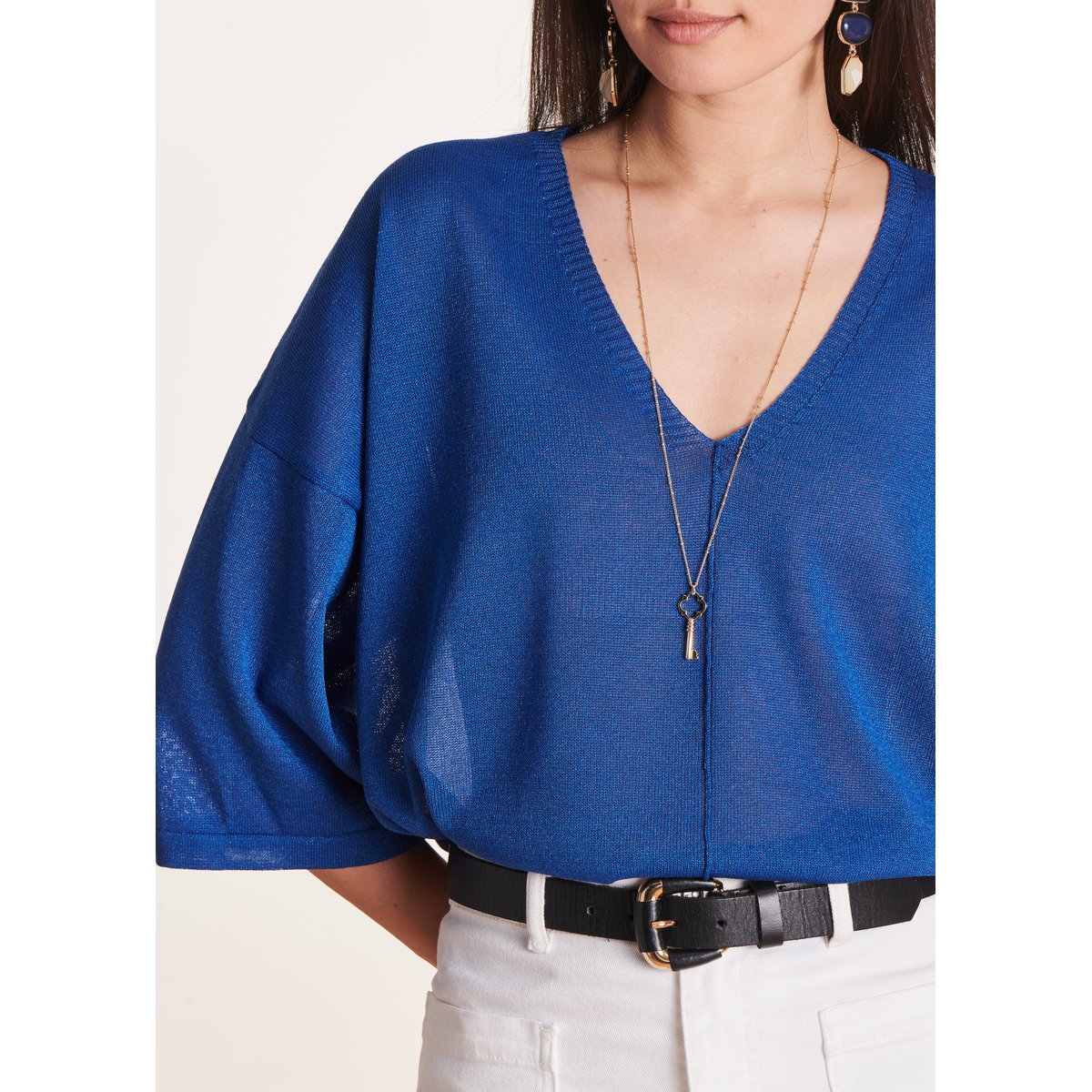 Pull oversize col V profond bleu roi, LA FEE MARABOUTEE