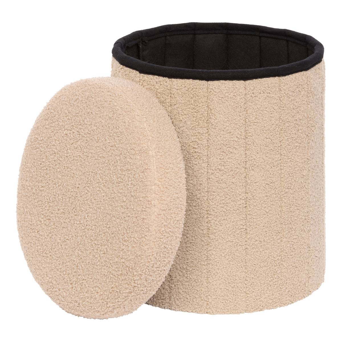 Pouf pliant coffre de rangement en bouclette JAIKO beige, ATMOSPHERA