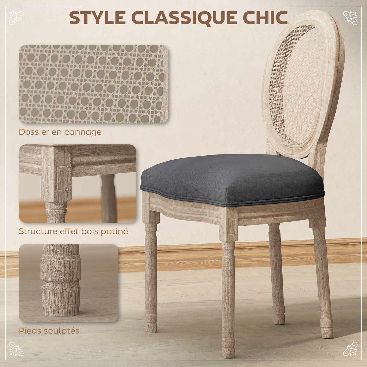 Chaise de salle à manger Tissu polyester au gris, HOMCOM