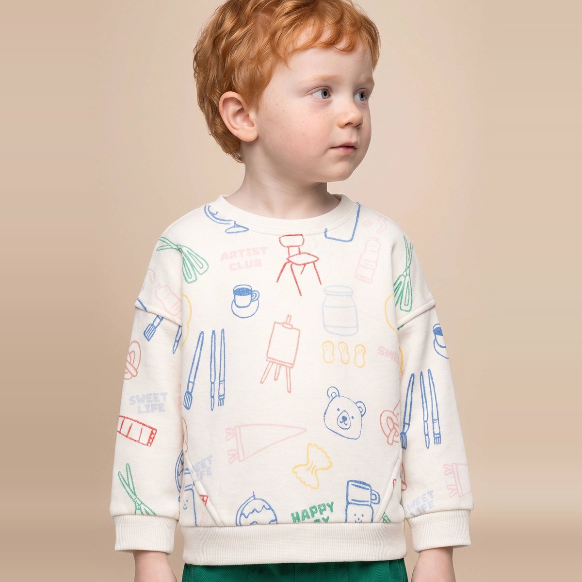 Sweat imprimé en coton BIO GOTS naturel, BOUT'CHOU