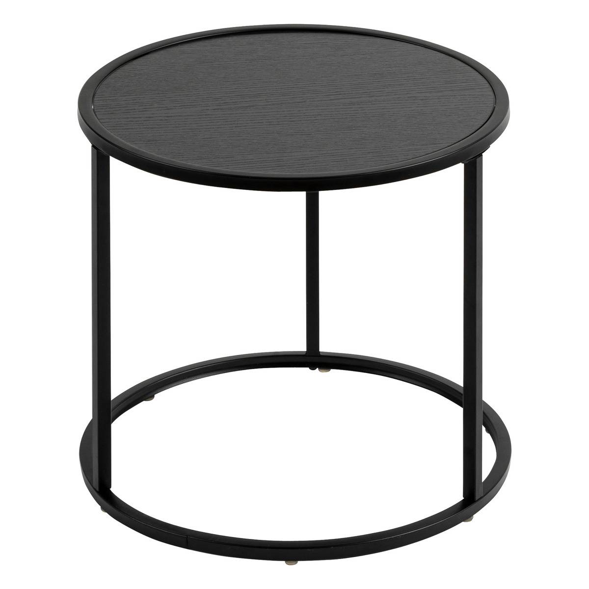 Lot de 3 tables gigognes en métal plateau effet bois NOAN noir, ATMOSPHERA