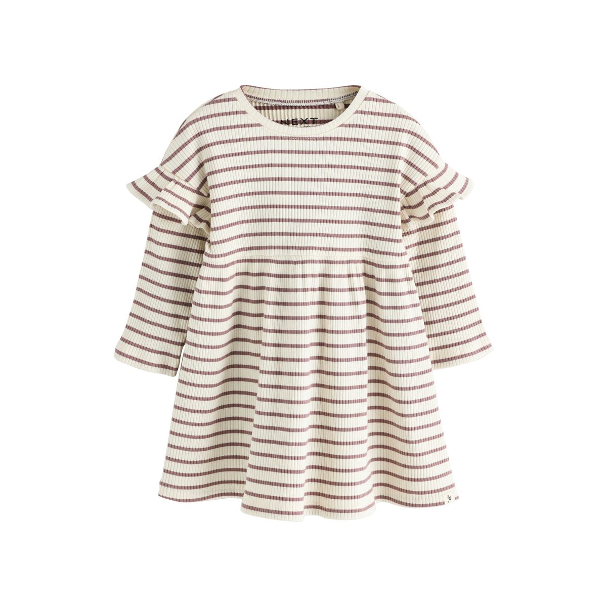 Robe côtelée à volants, lot de 2 rayures neutres/rose pâle, NEXT