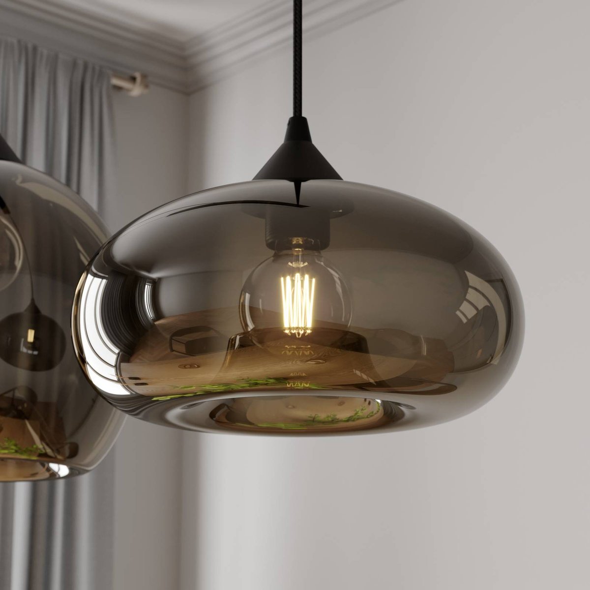 Suspension en métal moderne, Marla gris fumé, LINDBY