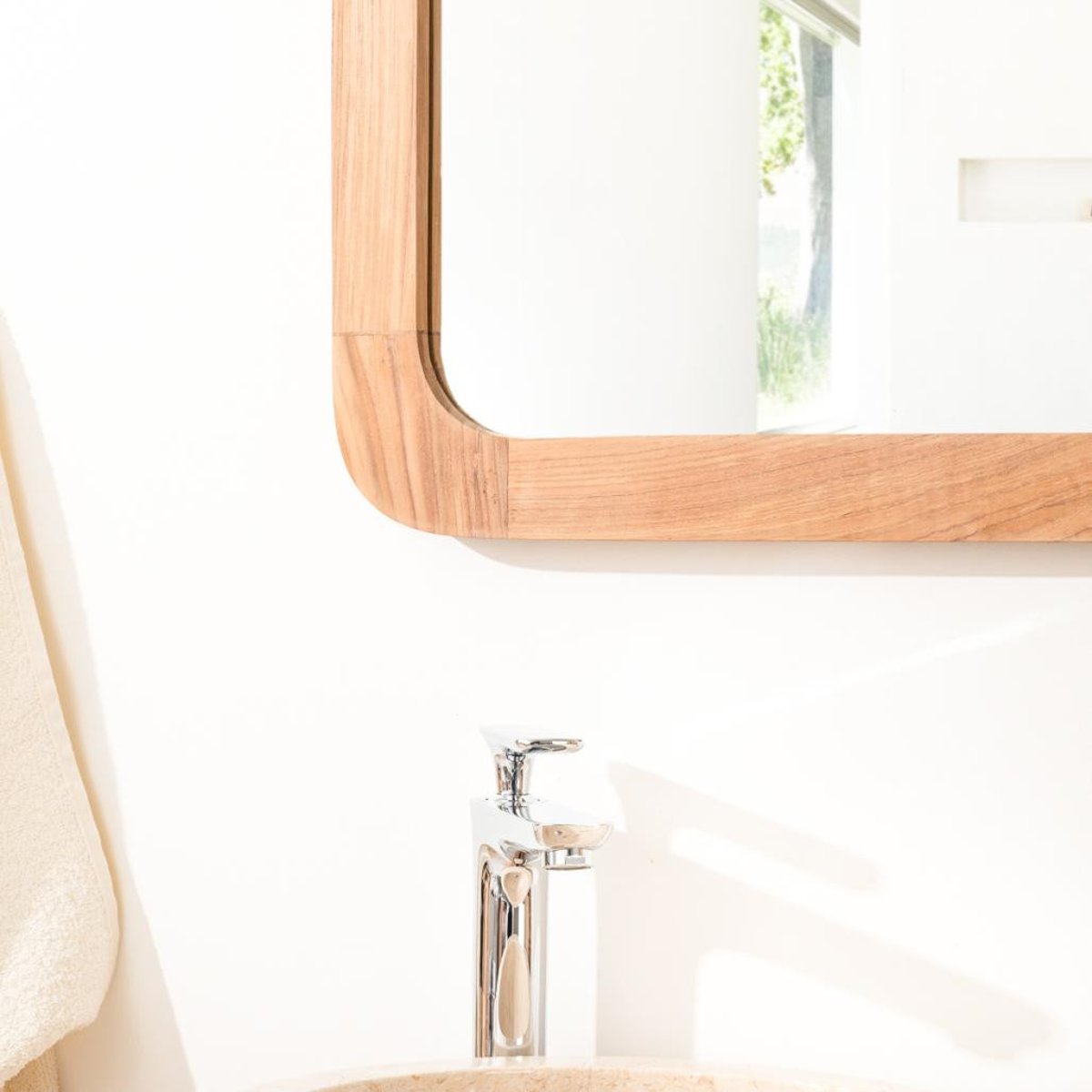 Miroir en teck massif rectangle 70 cm x 50 cm RÉTRO naturel, WANDA COLLECTION