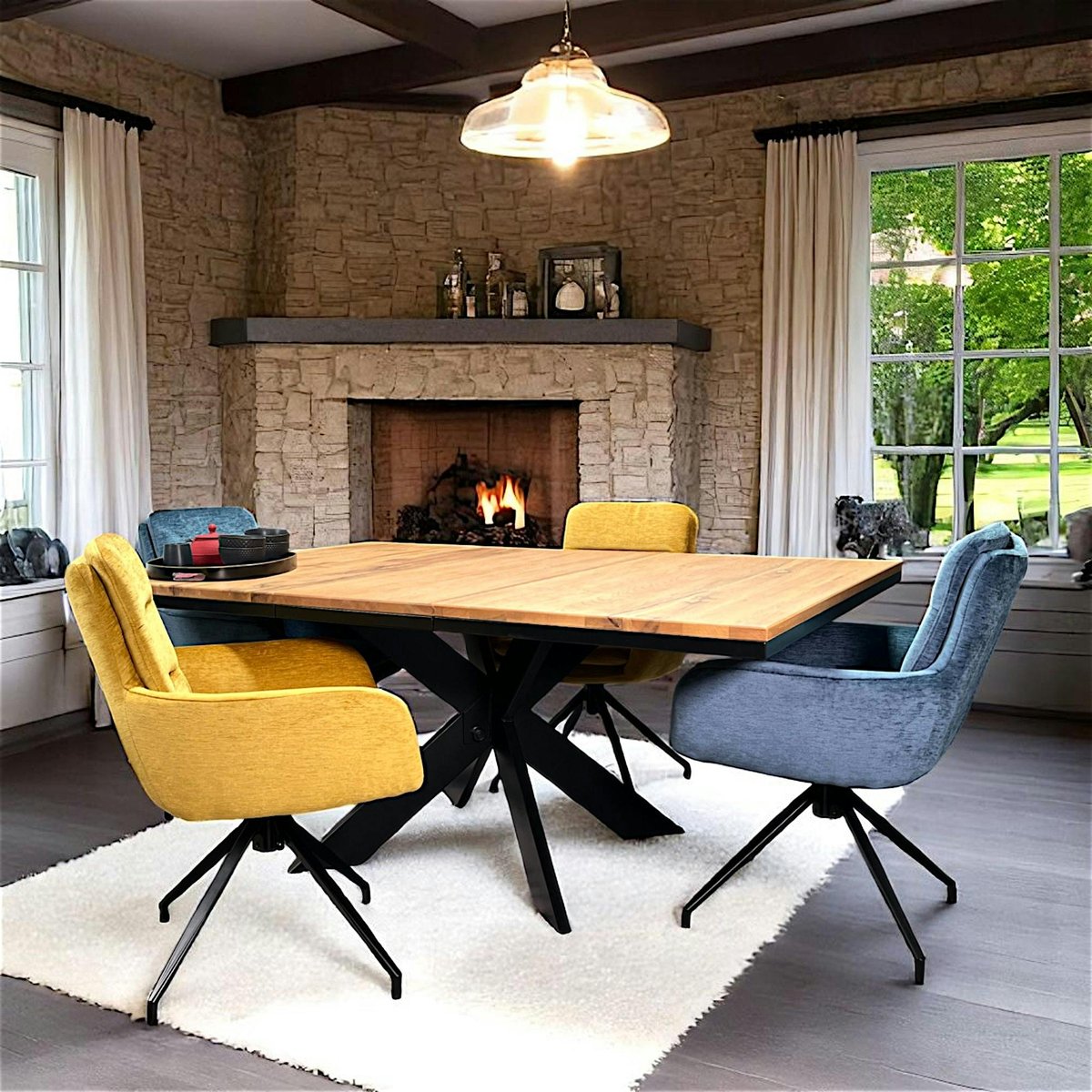 Table carrée extensible en chêne, pied métal PALERME chêne huilé, PIER IMPORT