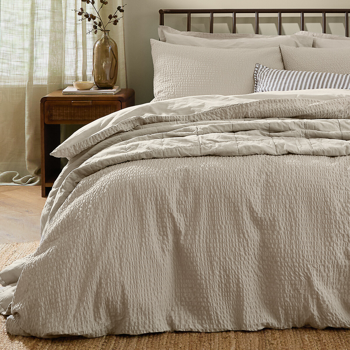 Hebden Seersucker 100% Cotton Duvet Cover and Pillowcase Set raw linen, YARD