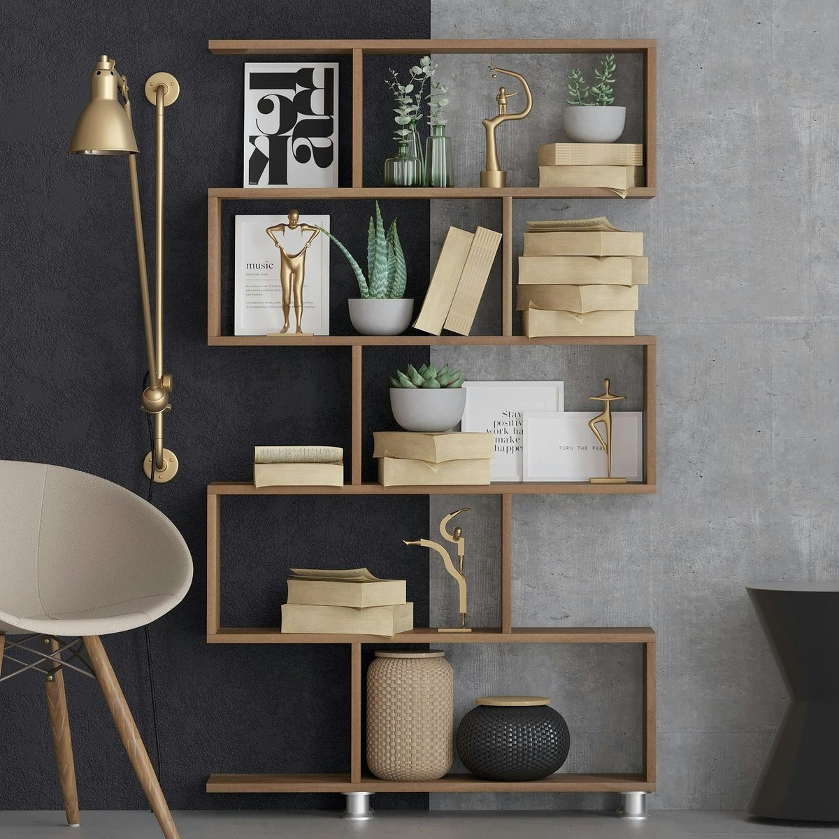 Etagère déstructurée effet bois de noyer - pieds métal JENA bois naturel, PIER IMPORT