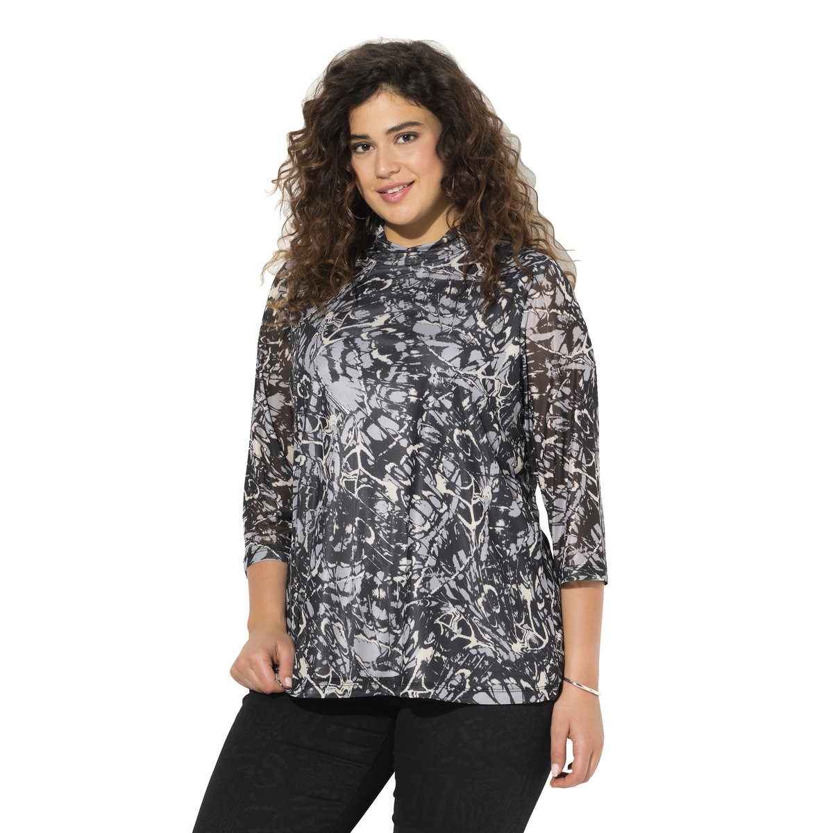 T-shirt en mesh doublé noir, ULLA POPKEN
