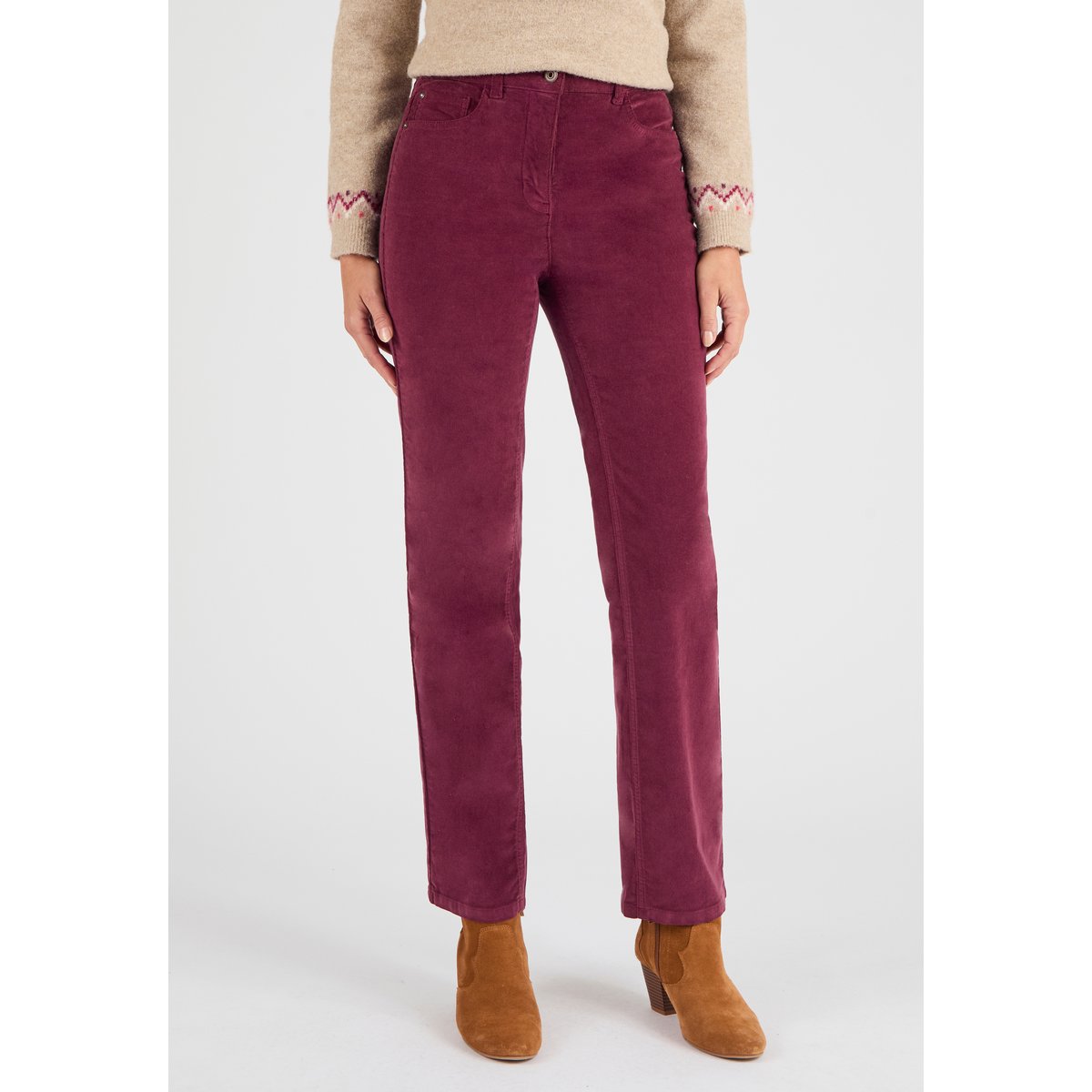 Pantalon velours milleraies Perfect Fit rouge bordeaux, DAMART