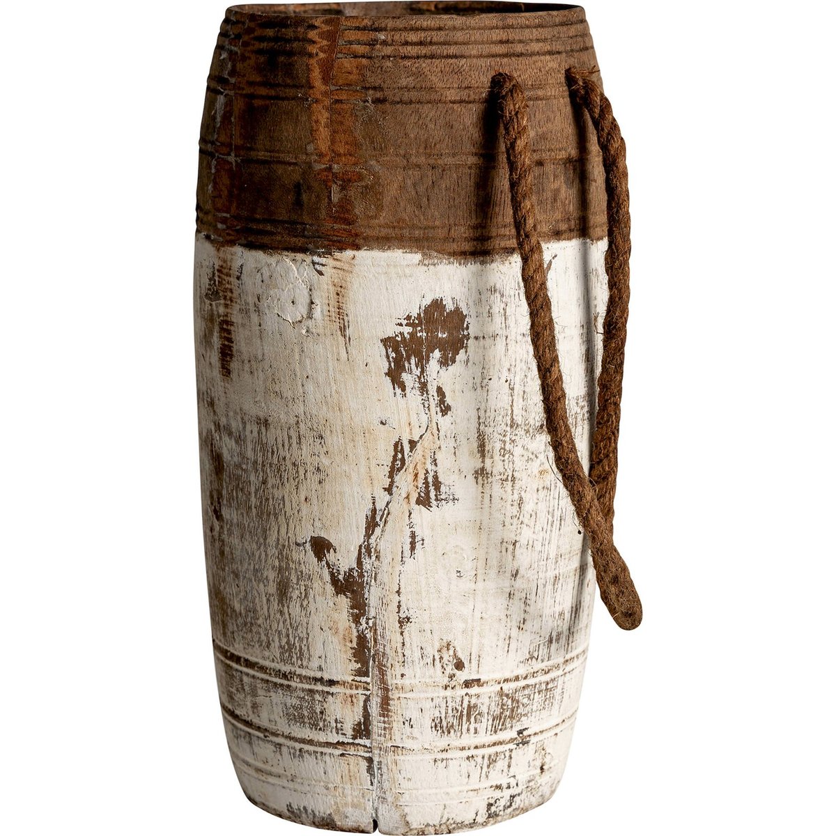 Vase ethnique en bois patiné, Lot de 4 brun et blanc patiné, RECOLLECTION