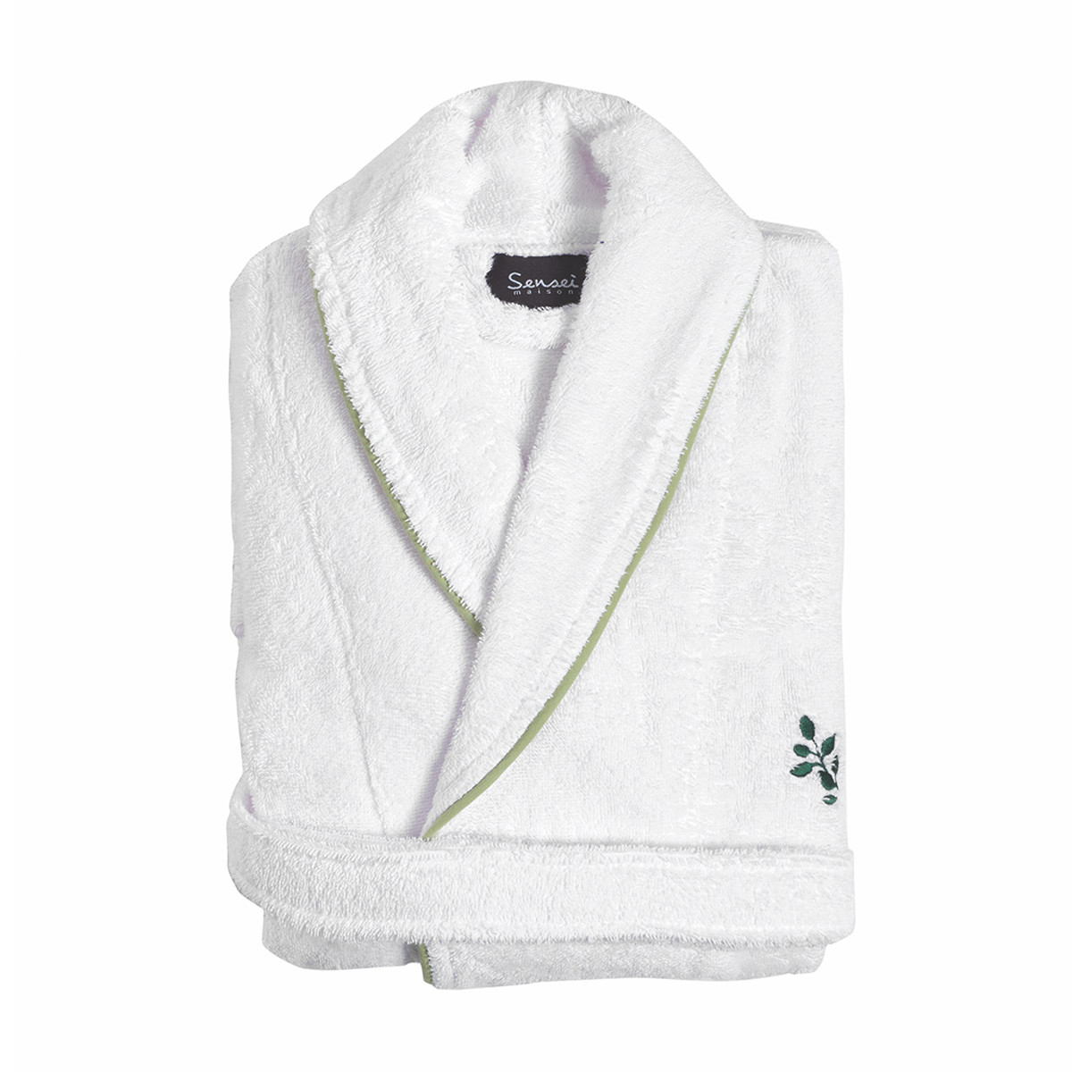 Peignoir brodé col châle 420 g/m² BARBARA blanc, SENSEI MAISON