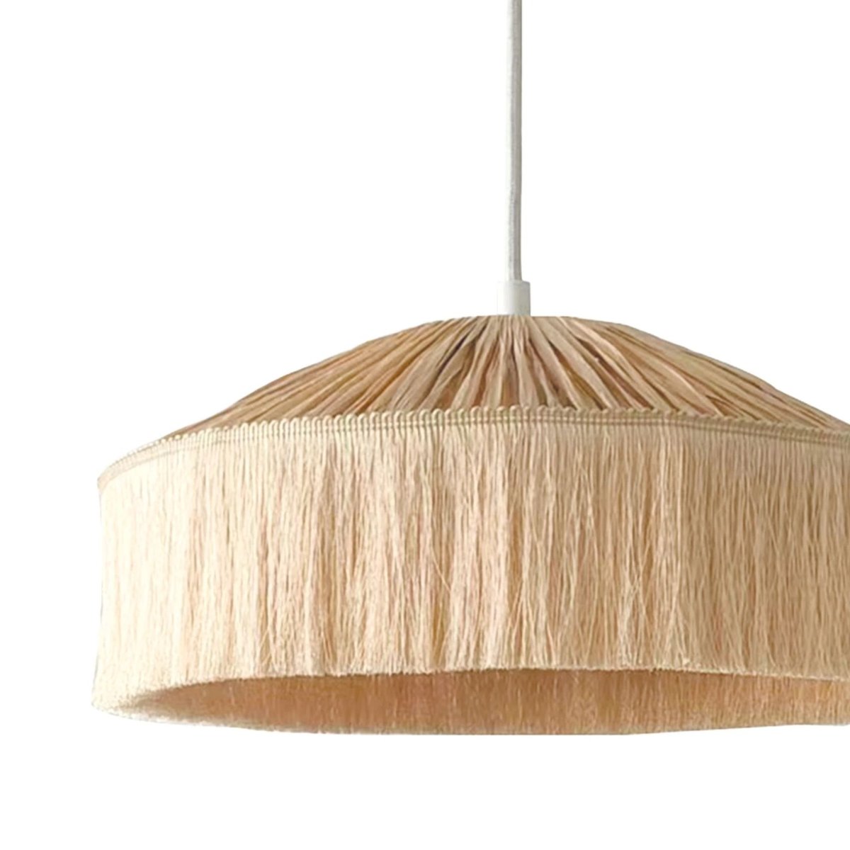 Abat-jour suspension en papier façon raphia et franges naturel, OPJET