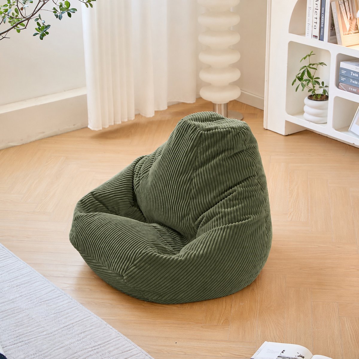Pouf de salon, velours côtelé, GRANA vert khaki, NORDLYS