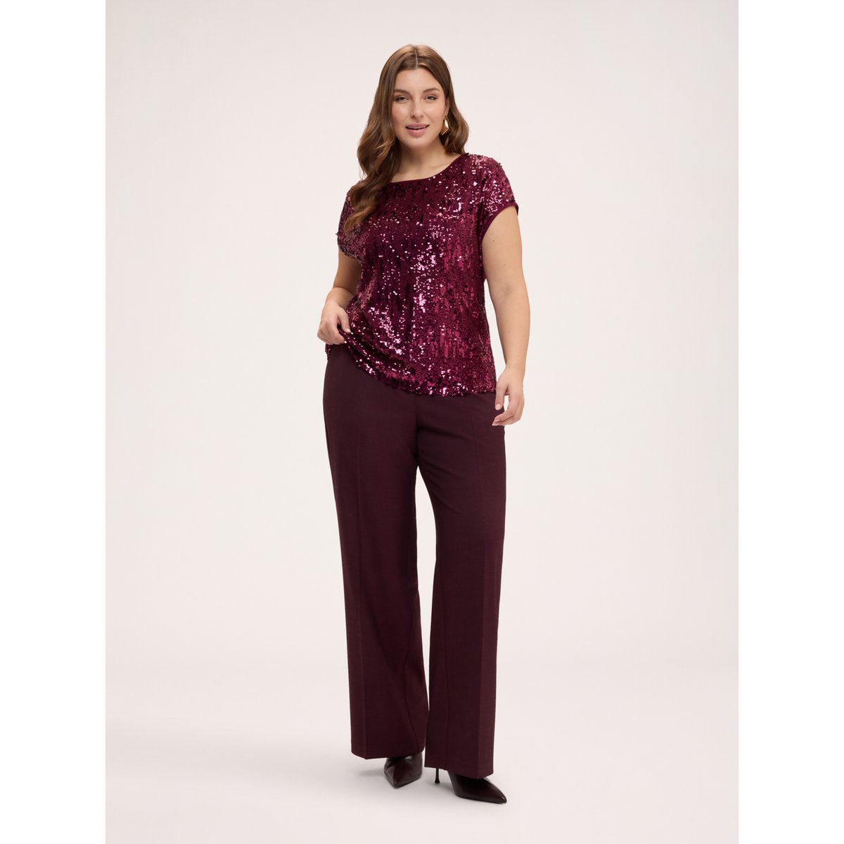 T-shirt à paillettes burgundy, FIORELLA RUBINO