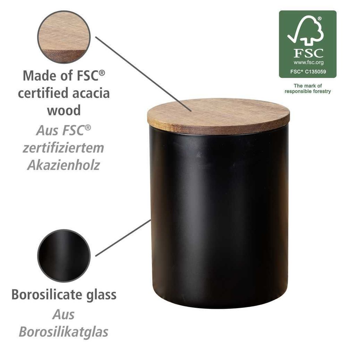 Boîte de conservation hermétique pour aliment en verre et bois noir, WENKO