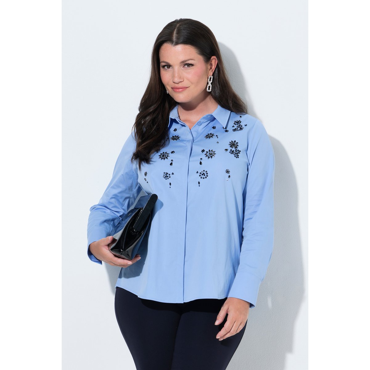 Chemisier avec strass et paillettes bleu clair, ULLA POPKEN