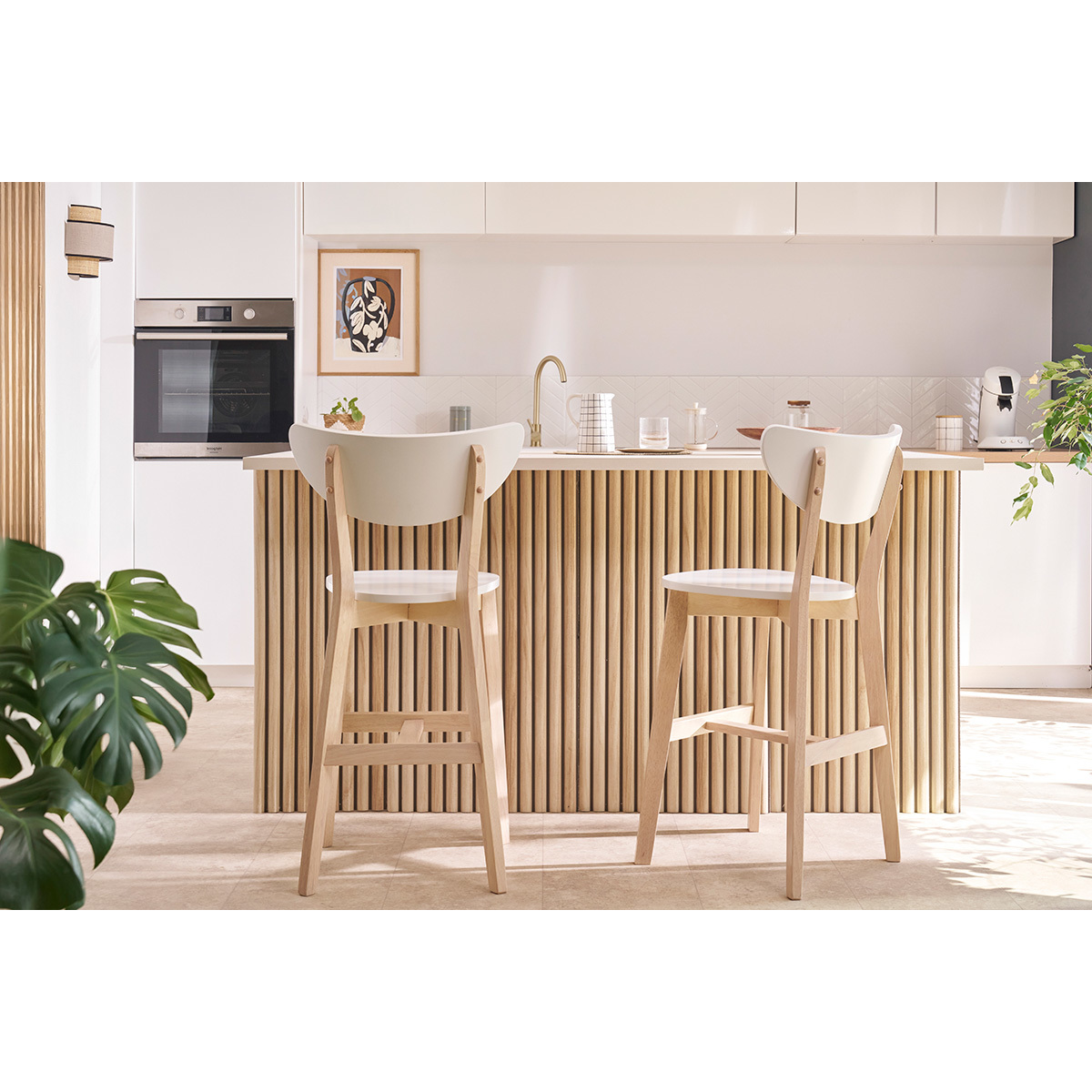 Tabourets de bar scandinaves H65 cm (lot de 2) LEENA blanc, MILIBOO