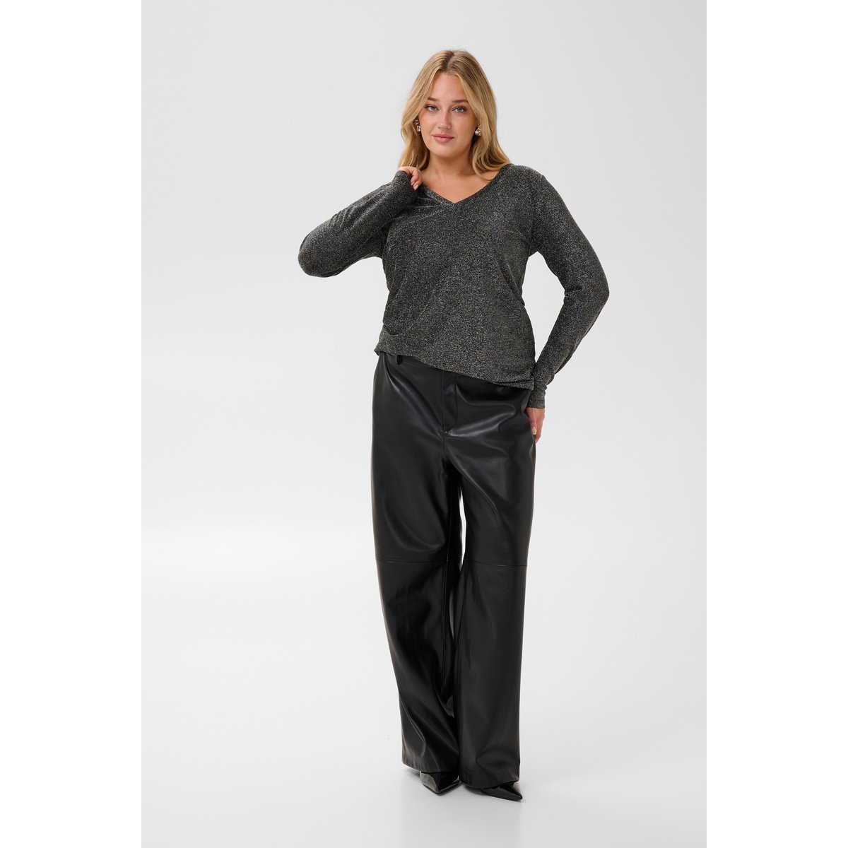 T-shirt à manches longues argent silver black glitter, KAFFE CURVE