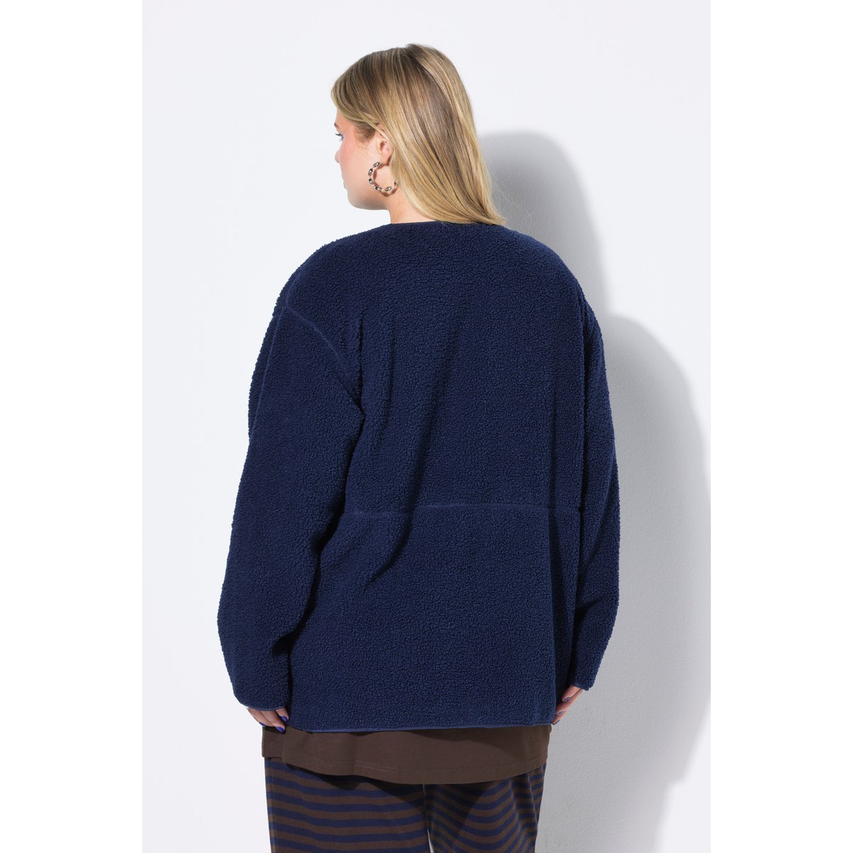 Veste oversize en polaire bouclette, col rond marine, STUDIO UNTOLD
