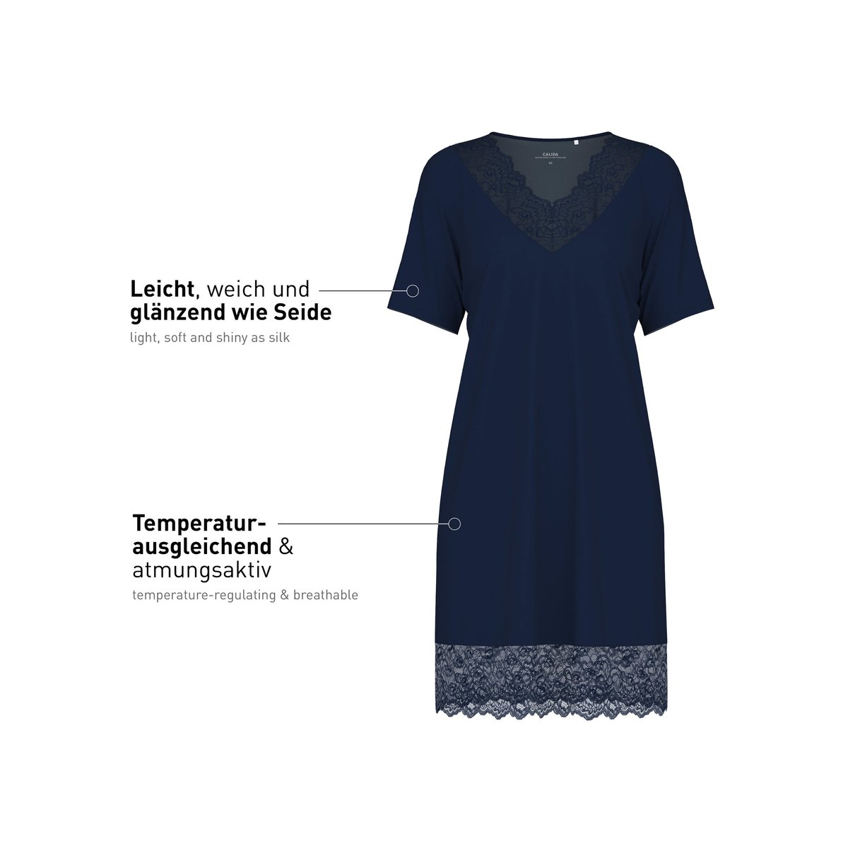 Chemise de nuit manches courtes Modal ELEGANT DREAMS bleu lapis foncé, CALIDA