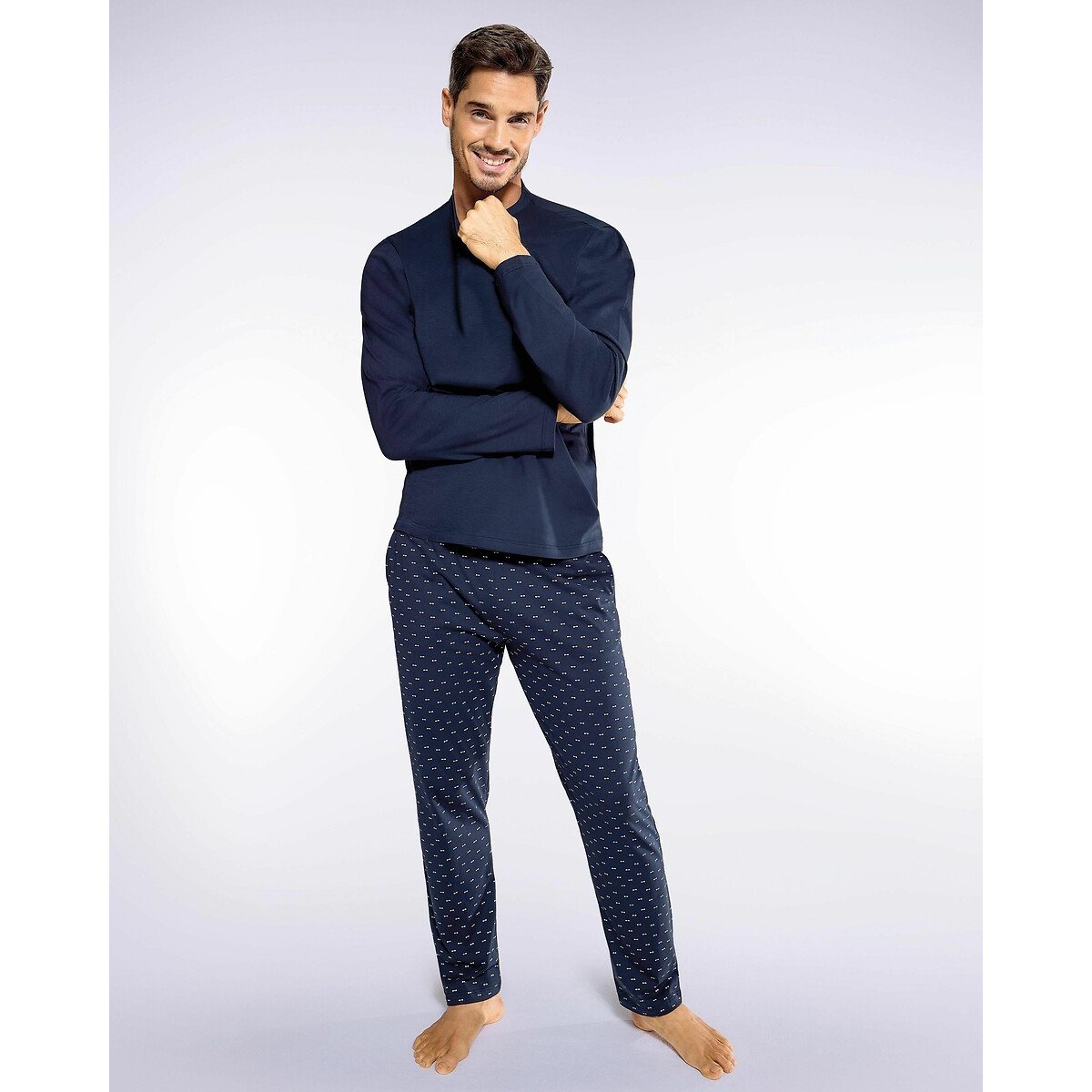 Pyjama long, pantalon imprimé bleu marine, EDEN PARK