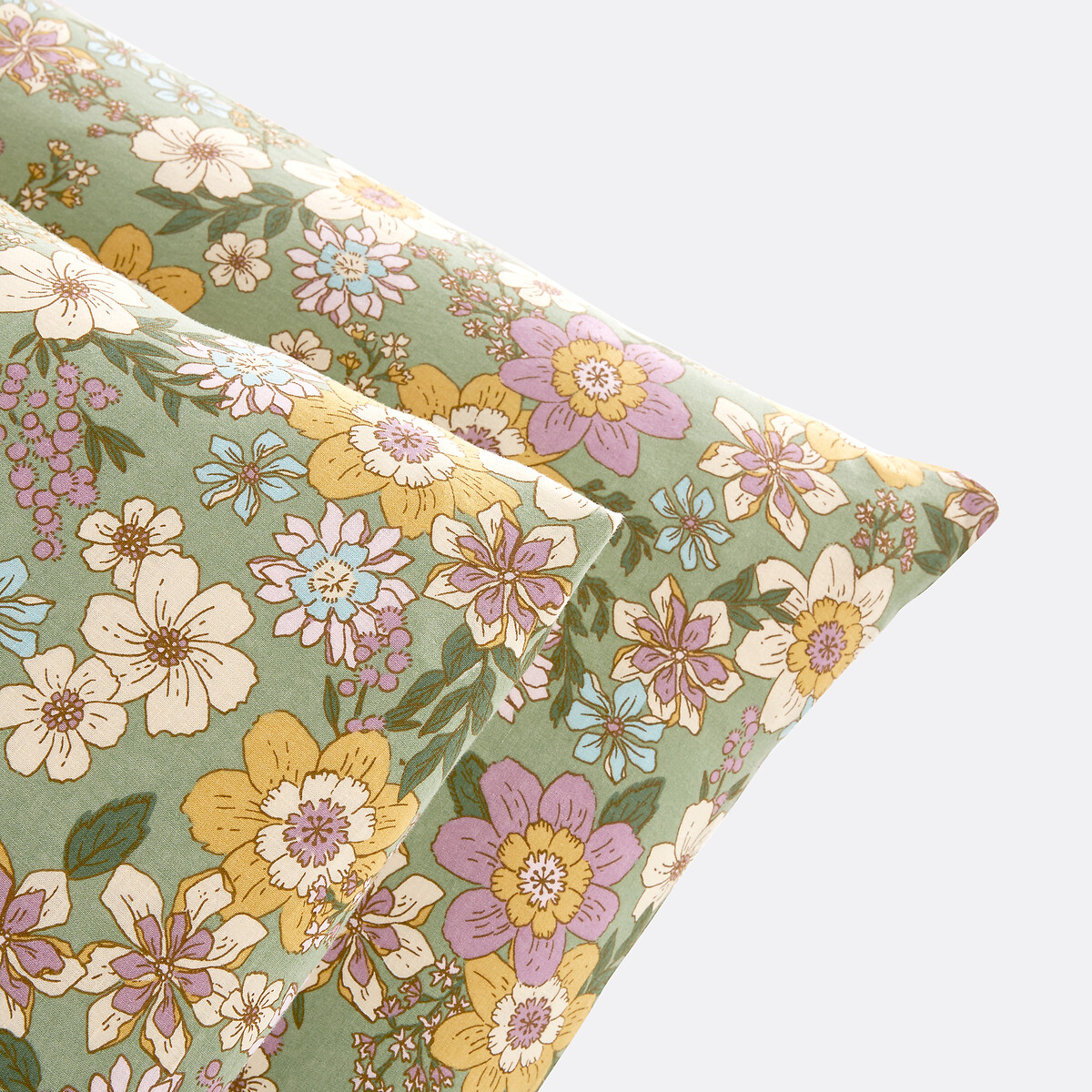 Taie d'oreiller en coton/lin lavé, Rosemary vert imprimé fleurs, LA REDOUTE INTERIEURS