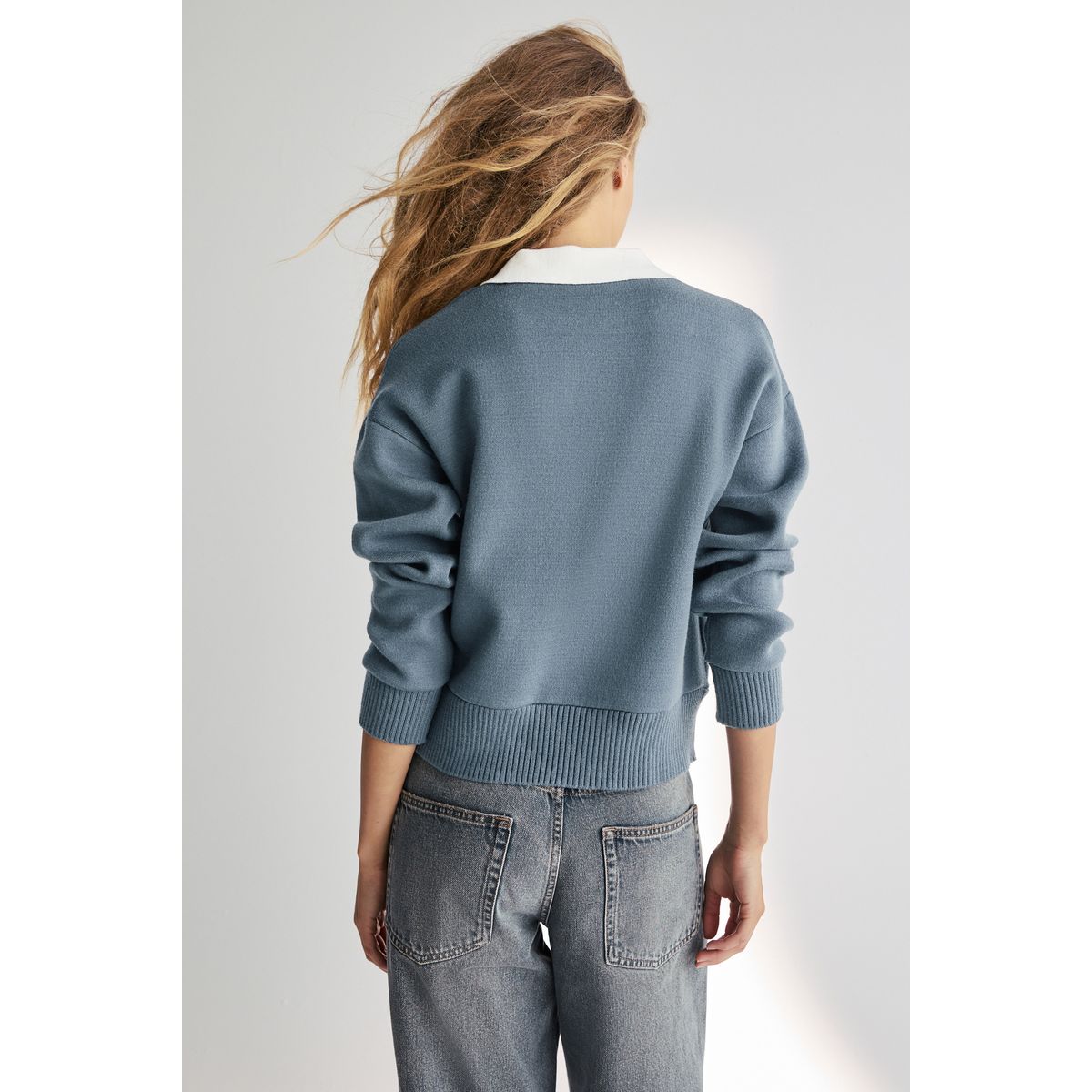 Sweat polo confortable doux avec col bleu sarcelle, NEXT