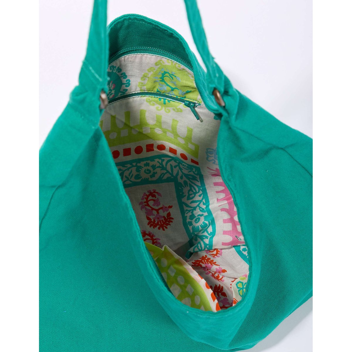 Sac besace coton uni brodé LISE vert canard, LA FIANCÉE