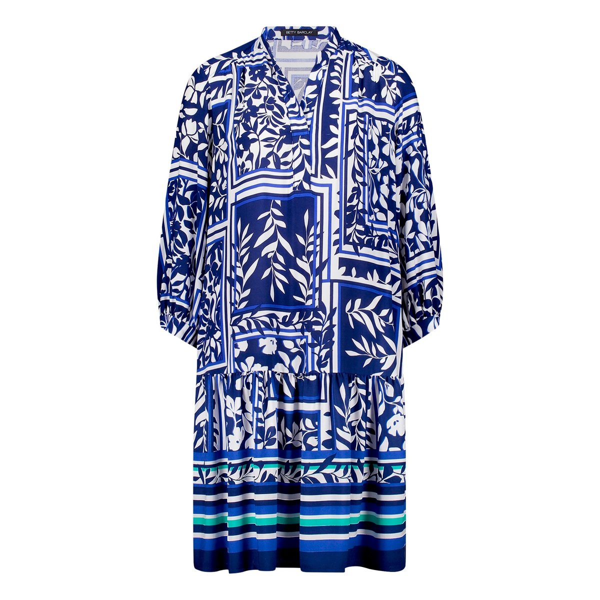 Robe à volants à manches 3/4 bleu/blanc, BETTY BARCLAY