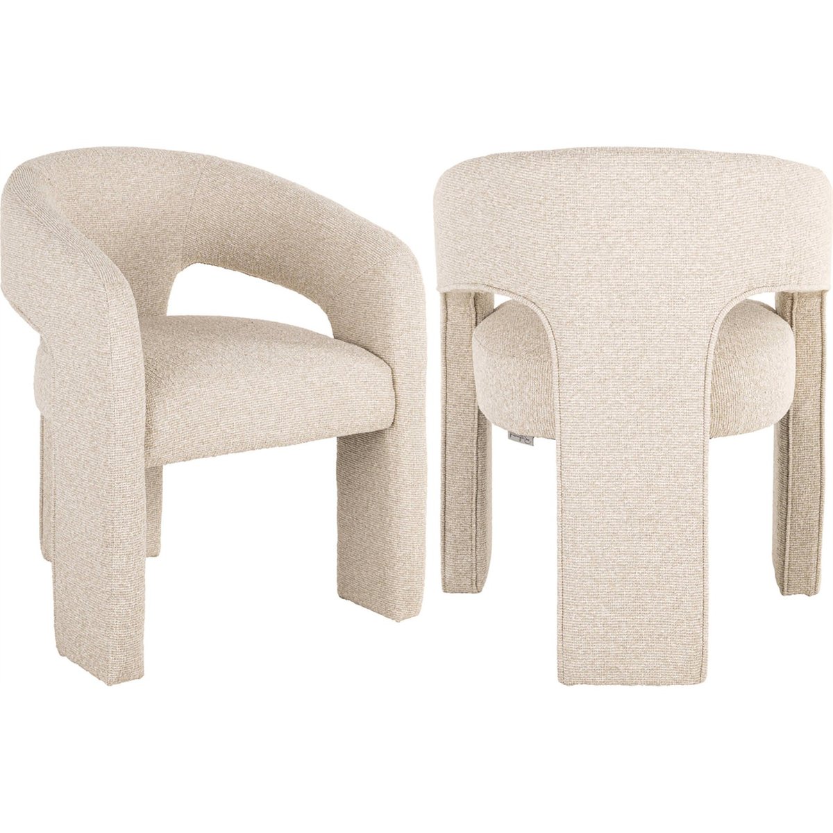 Chaise de salle à manger en polyester assise carrée biscotti beige texturé, RECOLLECTION