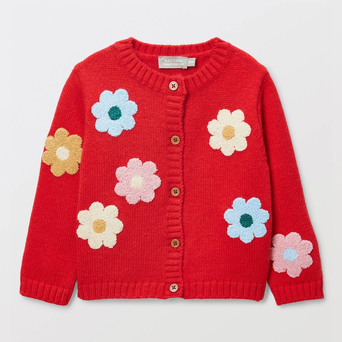 Cardigan tricot brodé ecarlate, BOUT'CHOU