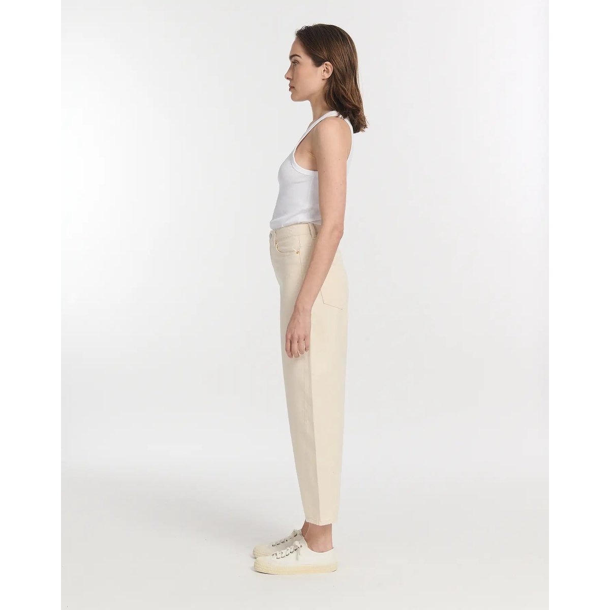 Jeans ballon taille haute cheville ecru, LABDIP