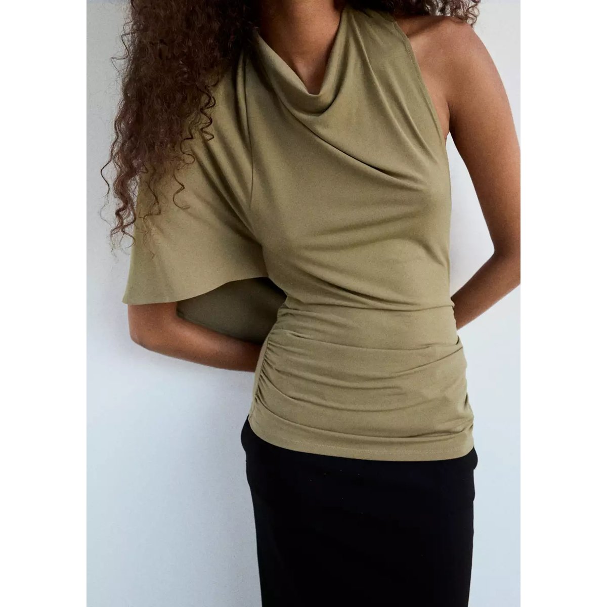 Blouse drapée asymétrique kaki, MANGO