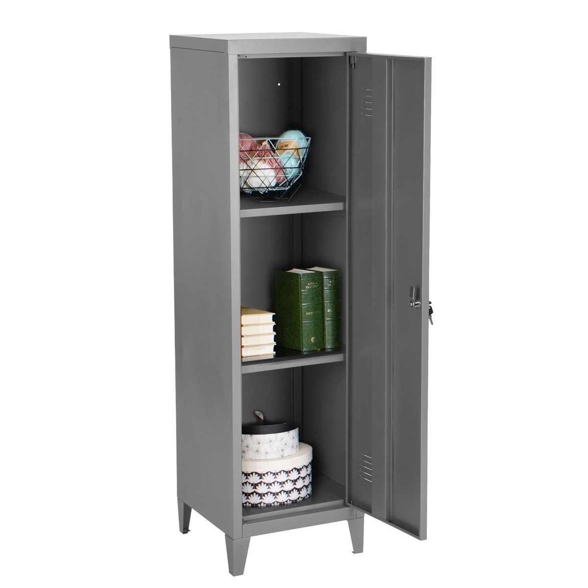 Armoire de rangement en métal 1 porte 3 étagères style industriel, COUNCILBLUFFS gris, MEUBLES COSY