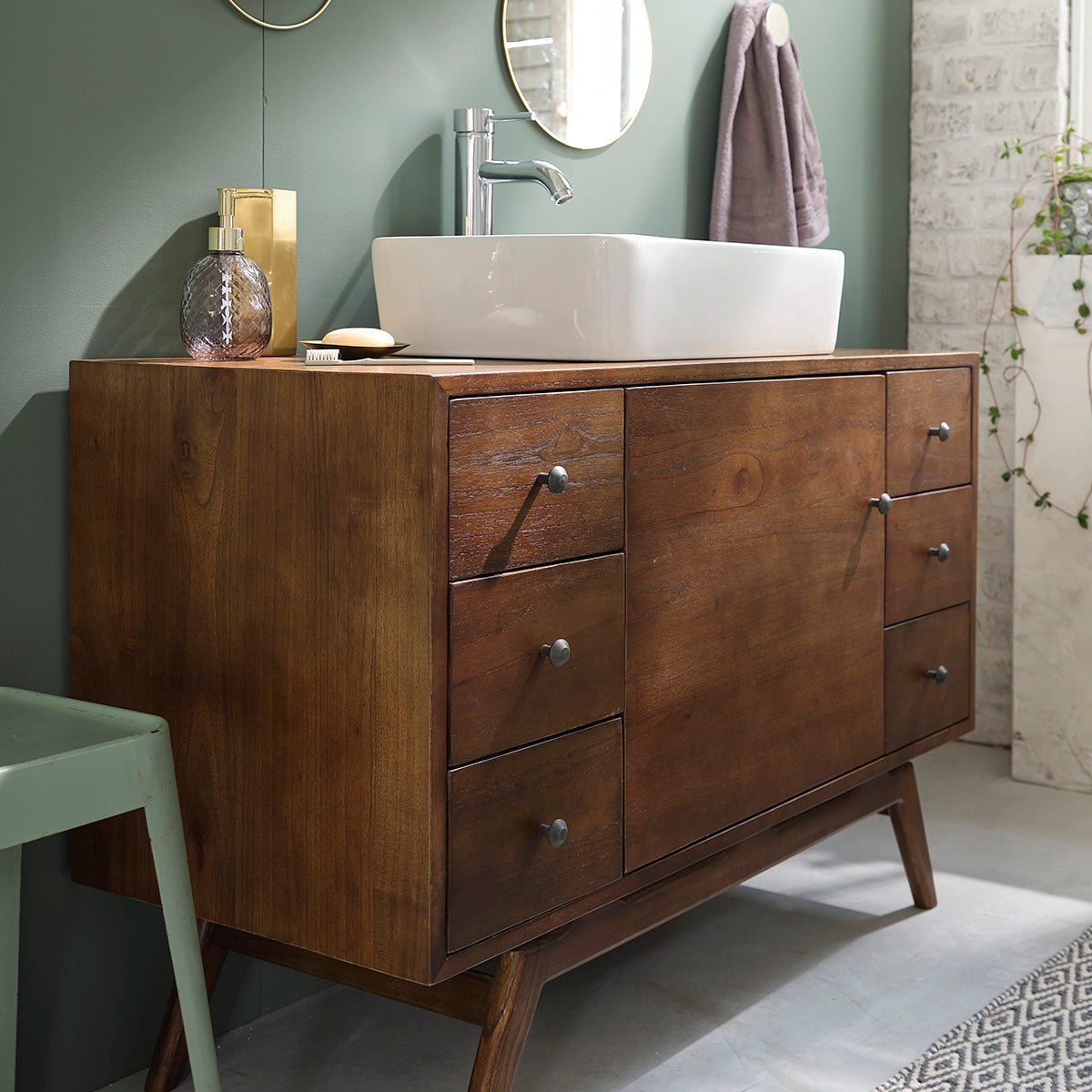 Meuble de salle de bain en mindi massif 100 cm EMILE marron, BERAH GETAH
