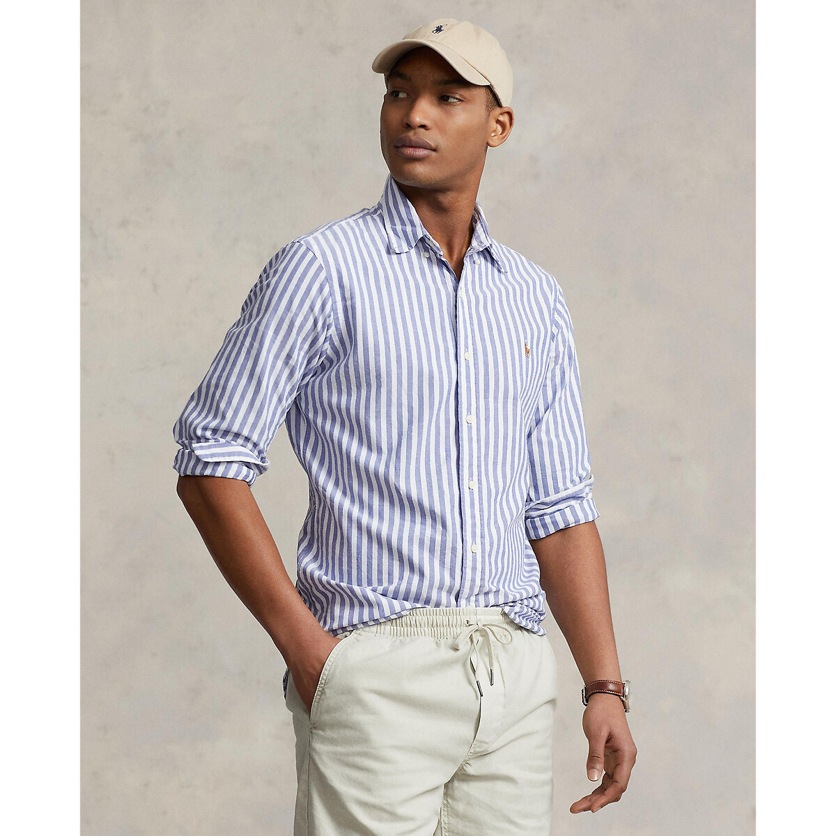 Oxford Cotton Shirt in Slim Fit with Long Sleeves navy/white, POLO RALPH LAUREN